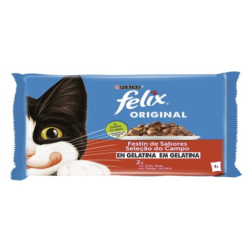 FELIX Alimento Húmido Para Gato com Pedaços de Frango e Vaca em Gelatina 4x85 g FELIX Alimento Húmido Para Gato com Pedaços de Frango e Vaca em Gelatina 4x85 g